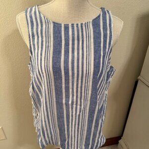 Blue and White Striped Linen Sleeveless Top